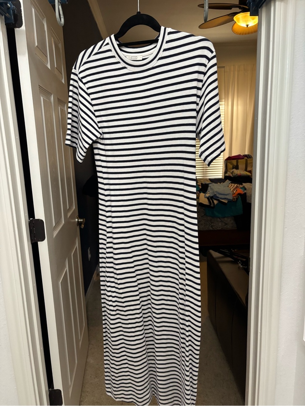 AYR Black and White Striped Maxi Tee Dress